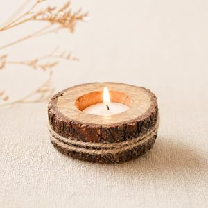 Wooden <b>Tea</b> <b>Light</b> Candle Holder with T-<b>Light</b> – Handcrafted Recycled Wood Log Candle Stand - Product Image 4