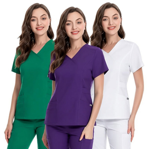 Custom Logo High Quality V-Neck <b>Scrub</b> <b>Sets</b> Unisex Medical Nurse Uniform Breathable Spa Beauty Salon Workwear with Zipper Pockets - Product Image 1