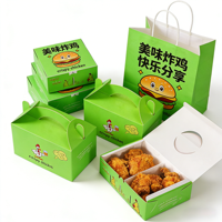 Caja para llevar pollo frito, de cartón blanco de calidad alimentaria, con logo personalizado, para comida rápida, con asa.