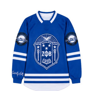 Camiseta de Hockey Zeta Phi Beta para Mujer, Azul Rey con Rayas Blancas, Manga Larga, Malla, Escudo Bordado, Parche de Manga 1920, Hermandad - Product Image 3