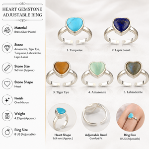 Heart Shape 18k Silver Plated Brass Gemstone <b>Ring</b> <b>Adjustable</b> Women Japanese Fashion Jewelry Luxury Style Bezel Setting <b>Rings</b> - Product Image 1