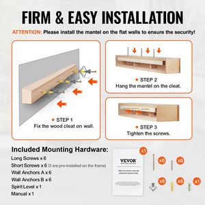 Caminetto in Legno Naturale da 72 x 8 x 5 Pollici, Montaggio a Parete, Stile Rustico, Capacità di Carico 50 Libbre - Product Image 5