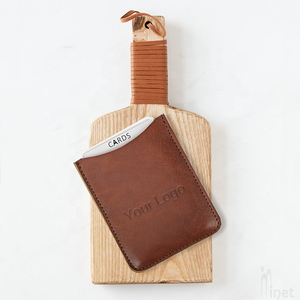 Minimalist Genuine Leather <b>Card</b> Holder Slim Wallet for Credit <b>Cards</b> 4 Inch Brown No Closure PU leather <b>card</b> case - Product Image 2