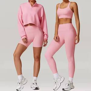 Ensembles d'entraînement complets pour femmes, avec short de yoga respirant et absorbant l'humidité, taille haute, cordon de serrage, motif lettres simple, haute qualité, personnalisable - Product Image 6