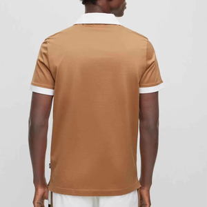 Polo à manches courtes en piqué de coton uni pour homme avec col et poignets blancs, style décontracté, tissu tricoté respirant - Product Image 2