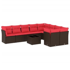 Ensemble de canapés de patio en polyrotin marron, 10 pièces, avec coussins, meubles d'extérieur durables - Product Image 2