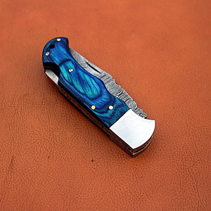 Couteau de poche utilitaire haut de gamme en acier Damas de qualité industrielle, pointe tombante, fait main, OEM, pour survie en extérieur, manche en bois Pakka, garantie 3 ans - Product Image 3