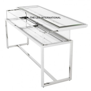 Mesa Consola Moderna de Lujo con Patas de Acrílico y Estructura de Acero Inoxidable, Decoración Elegante para el Hogar con Cubierta de Vidrio - Product Image 3