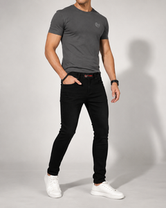 Jean en denim noir coupe droite pour homme, taille mi-haute, en coton lavé, style formel, respirant, léger, idéal pour l'été, pas cher - Product Image 6