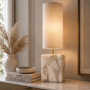 Modern Marble <b>Table</b> Lamp With Sleek Cylindrical Shade And Refined Contemporary Decorative Lighting Appeal - Product Image 1