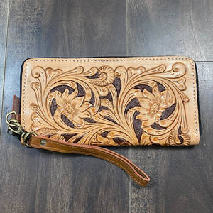 Cartera de Cuero Genuino con Diseño Floral de Lujo 2026, Estilo Occidental, con Cierre y Espacio para Tarjetas de Crédito y Cajero Automático - Product Image 3