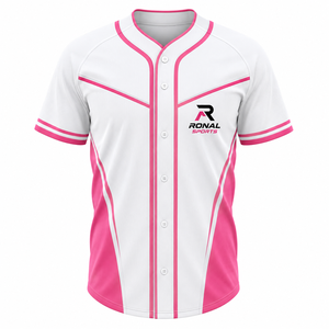 Maillot de football d'hiver pour homme RONAL SPORTS blanc et rose, manches courtes, col baseball, respirant, anti-humidité, coupe athlétique - Product Image 1