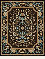Tapis de salon personnalisé, marron turquoise, motif floral, tufté à la main, antidérapant
