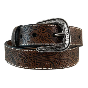 <b>Top</b> Quality Full Grain Unisex Western Leather Hand <b>Tooling</b> Belt with Floral Carving and Designer Antique Buckle set - Product Image 2