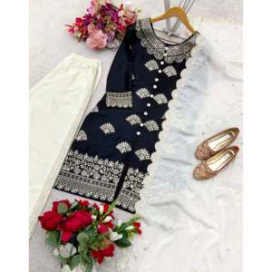 Top de fiesta para mujer de diseñador-Conjunto Plazzo y Dupatta con trabajo de secuencia - Product Image 3