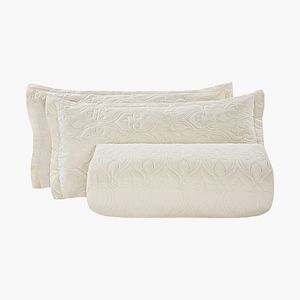 Set Copriletto King Size 3 Pezzi in Cotone Leggero Beige Stampato con 1 Copriletto e 2 Cuscini - Product Image 1