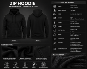 Sweat-shirt à capuche zippé pour homme noir avec poche logo avant – Idéal pour l'hiver et les tenues décontractées - Product Image 4