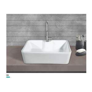 Stylish rectangular wall hung ceramic wash basin 470x385x130mm glossy white floating bathroom sink with half pedestal - Product Image 3