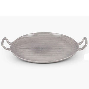 Plateau de service décoratif pour jus et café, forme ovale, en aluminium, pour collations, avec poignées double face, finition argentée, pour table - Product Image 1