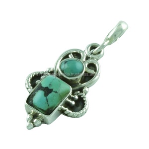 Colgante hermoso de piedra turquesa, joyería de plata hecha a mano, proveedor de joyería de plata de la India, colgante de Plata de Ley 925 DE LA India - Product Image 1