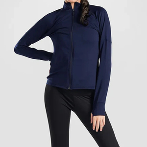 Chaqueta Deportiva de Punto para Mujer, Color Azul Marino, Manga Larga, con Cierre, Diseño Minimalista, Ropa Deportiva, para Primavera - Product Image 6