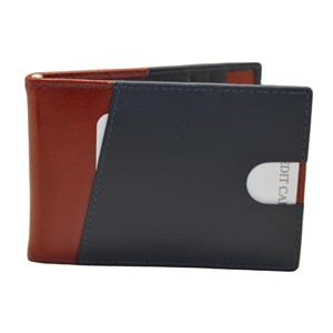 Cartera con Clip para Dinero de Cuero Genuino para Hombre, Diseño de Patchwork, Minimalista, Porta Tarjetas de Crédito, Rojo y Azul Marino - Product Image 1