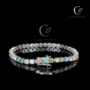 Pulsera de tenis de lujo con diamantes multicolor cultivados en laboratorio |   Joyería Romántica de Boda para Mujer, Chapada en Oro de 14k, Certificada por IGI, Caratleaf - Product Image 4