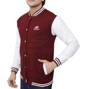 Wholesale Fashion Design Men Winter Varsity Jacket Stand Front Contrast Sleeves Rib Hem <b>Fleece</b> Breathable Windproof Daily Wear - Product Image 4