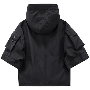 Veste imperméable à capuche pour garçons, noire, à coque rigide, avec fermeture éclair, poches, coupe ample, pour toutes les saisons, vêtements d'extérieur - Product Image 2