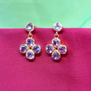 Joyería de plata de ley 925 chapada en oro con topacio azul, juego de aretes para mujer a la moda. - Product Image 6