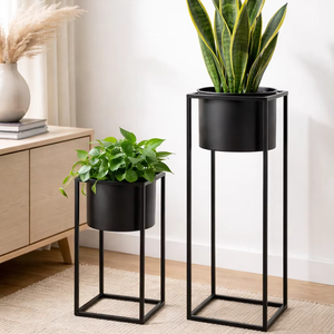 Macetero de hierro forjado negro martillado para decoración moderna del hogar, macetero duradero multiusos para interiores con drenaje - Product Image 2