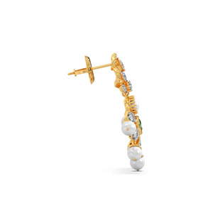 Boucles d'oreilles pendantes en diamant vert soleil couché avec grappe de feuilles et accents de pierres blanches - Product Image 3