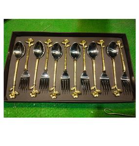 Elegant Stainless Steel Spoon <b>Fork</b> Set with Gold Floral Handles Premium Dining Cutlery - Product Image 1