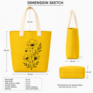 AMANI Yellow Jute Tote <b>Bag</b> with Screen Printed Pattern <b>Medium</b> <b>Size</b> Hand Length Handle for Beach & Daily Use - Product Image 2