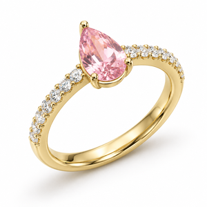 Bague en or jaune 14 carats avec diamant rose fantaisie de 1,60 carat, forme poire, romantique, diamant cultivé en laboratoire, bijoux personnalisés OEM - Product Image 1