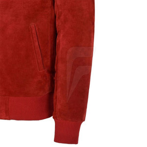 Men's <b>Red</b> Genuine Leather Bomber <b>Jacket</b> Stand Collar Zipper Closure <b>Waterproof</b> Breathable Casual Regular Fit Winter Wear - Product Image 3