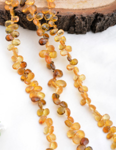 สร้อยคอทัวร์มาลีนสีน้ำตาลเหลืองธรรมชาติ, พลอยรูปหยดน้ำและรูปอัลมอนด์, ความยาว 8 นิ้ว สำหรับทำเครื่องประดับอัญมณีชั้นดี - Product Image 2