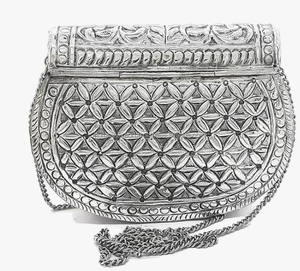 Mode sac à main en métal décontracté avec doublure en satin et motif pierre d'Inde - Product Image 3