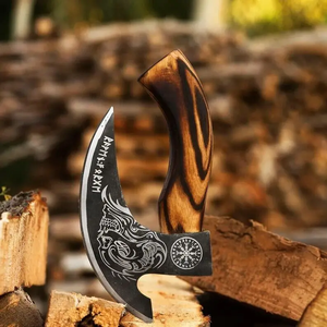 LEGACY BLADES Handmade Carbon Steel Pizza Axe Wooden Handle Custom <b>Etched</b> Blade Pizza Cutter Manufacturer - Product Image 2