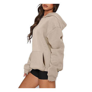 Sweat à capuche unisexe surdimensionné en polyester et coton délavé à l'acide, épais, pour l'hiver, couleur pierre - Product Image 2