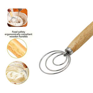 Fouet à pâte de 12,5 pouces en acier inoxydable avec manche en bois, outil de mélange de pâte à pain, ustensile de pâtisserie durable et réutilisable - Product Image 3