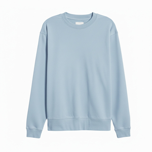 Sudadera Unisex de Cuello Redondo Azul Claro, Corte Regular, Color Sólido, Casual, Manga Larga, 100% Algodón, Felpa Francesa, Ropa de Otoño - Product Image 1
