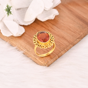 แหวนทองชุบดีไซน์ทันสมัยประดับพลอยซิทรินสีเข้มทำมือสำหรับผู้หญิง - Product Image 3