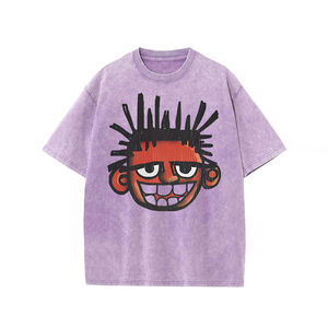 เสื้อยืดผู้ชายสไตล์เรโทรพิมพ์ลายฟอกสี คุณภาพสูงจากโรงงานโดยตรง ผลิตจากผ้าฝ้าย 100% แฟชั่นแนวสตรีท ขายส่ง - Product Image 2