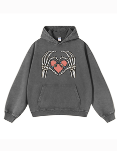 Oversized Gray Hoodie With Skeleton Hands <b>Heart</b> Skateboard Print Unisex Casual Fleece Sweatshirt Autumn Streetwear - Product Image 2