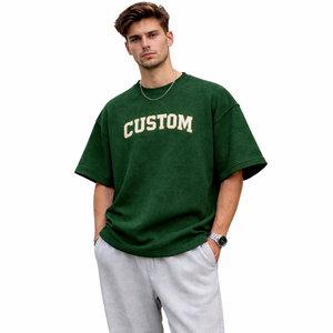 High Quality <b>Waffle</b> Knit Oversized T <b>Shirt</b> Men Custom Logo Drop Shoulder Textured Cotton Streetwear Blank Tee - Product Image 1