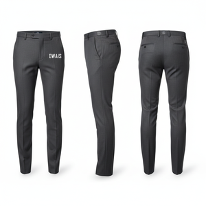 <b>Men's</b> <b>Khaki</b> Straight Fit Casual Trousers Mid Waist Button Fly Letter Decoration Left Leg Flat Front Woven Pants - Product Image 4