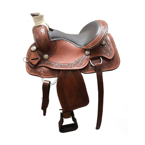 Selle de cheval en cuir de style western avec arceau en bois et quincaillerie en laiton pour l'équitation, le trail et le cowboy - Product Image 2