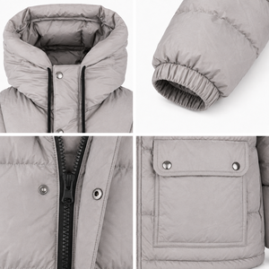 Chaqueta Acolchada con Capucha y Bordado Personalizado, Exterior de Poliéster Premium, Aislamiento Térmico, Cierre de Broches, Diseño de Abrigo Urbano para Invierno - Product Image 4