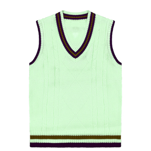 Gilet sans manches en tricot crème pour homme, col en V, motif torsadé, couleur unie, en acrylique, pour l'automne - Product Image 4